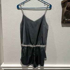 Aerie Grey Satin Lounge Sleep Romper
